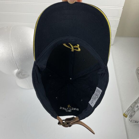 Breitling 1884 Hat Embroidered “B” Logo Navy Blue Cap Adjustable Leather Strap - Picture 7 of 8